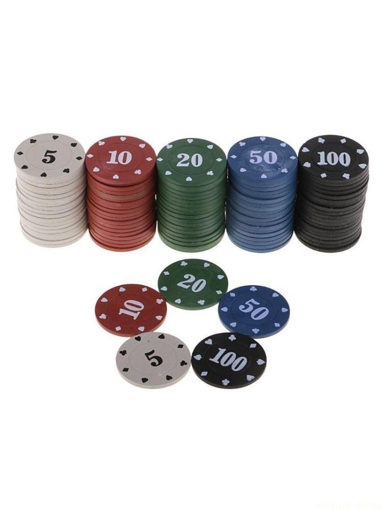 Board Game Vault - M5TC 100 ชิ้น 5 สีชิปโป๊กเกอร์พลาสติกเท็กซัสชิปโป๊กเกอร์คาสิโนมืออาชีพยุโรปชิปโป๊กเกอร์ชุดรอบเหรียญโป๊กเกอร์