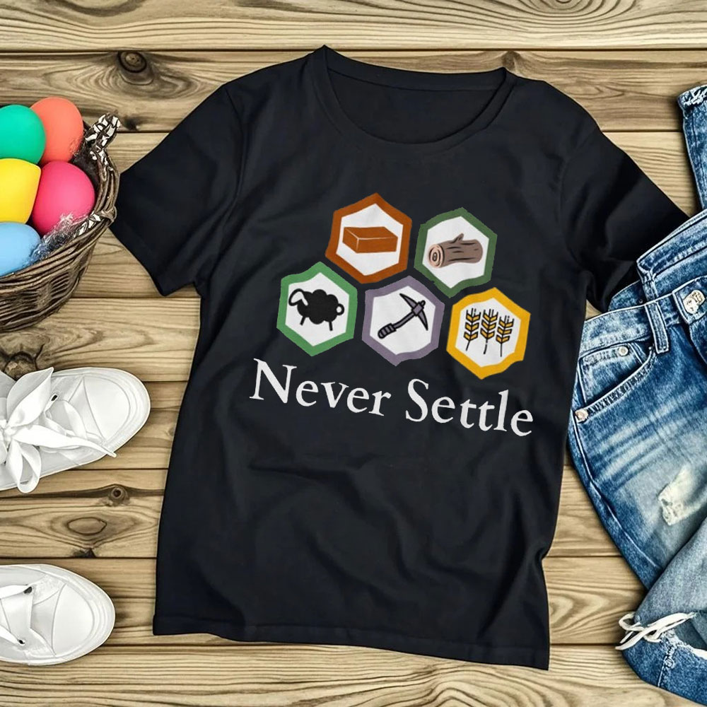 Board Game Catan - เสื้อยืด Never Settle Catan ลายวินเทจ สำหรับผู้ชาย
