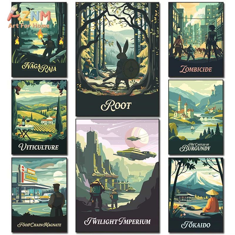 Board Game Print - AZNM Retro Board Game Art โปสเตอร์ผ้าใบศิลปะติดผนังไร้กรอบ