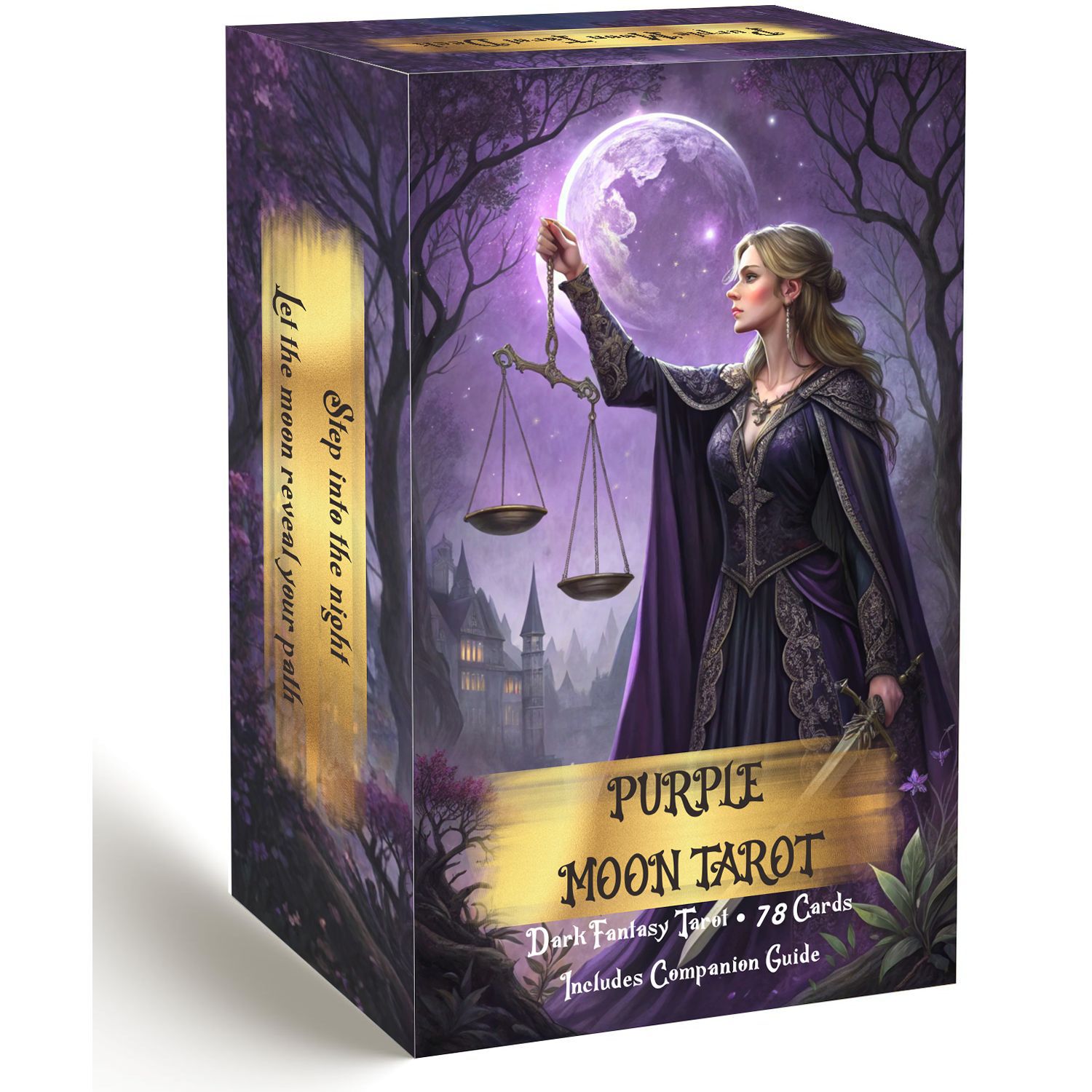 Board Game Oracle - ชุดไพ่ทาโรต์มูนสีม่วงพร้อมคู่มือ, ชุดไพ่ทาโรต์แฟนตาซีสีเข้ม 78 ใบ, การทำนายดวงชะตาและการพยากรณ์ด้วยไพ่