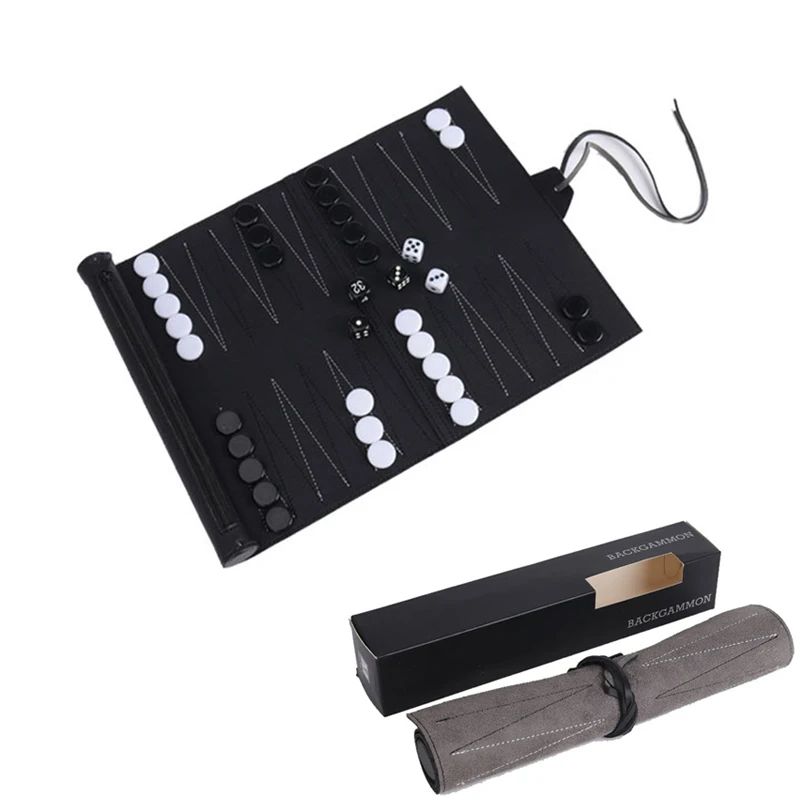 Board Game Vantage - Roll Up ชุดแบ็คแกมมอนแบบพกพาเกมกระดานชุดสําหรับผู้ใหญ่และเด็กพับ PU หนังคลาสสิกหมากรุก Roll-Up