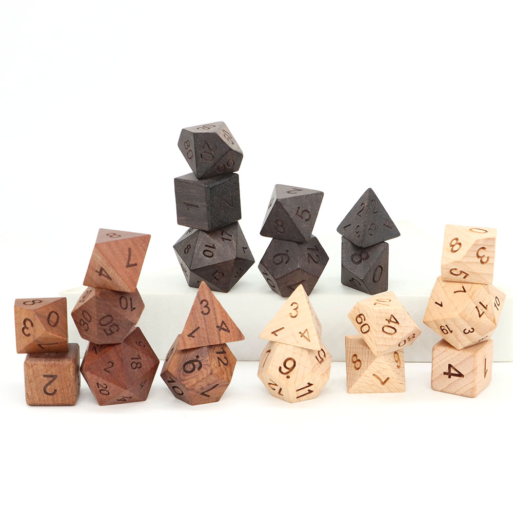 Board Game Roleplay - 7 ชิ้น/เซ็ต ลูกเต๋าไม้ d4-d20 ลูกเต๋าหลายเหลี่ยม เกมส์สวมบทบาท