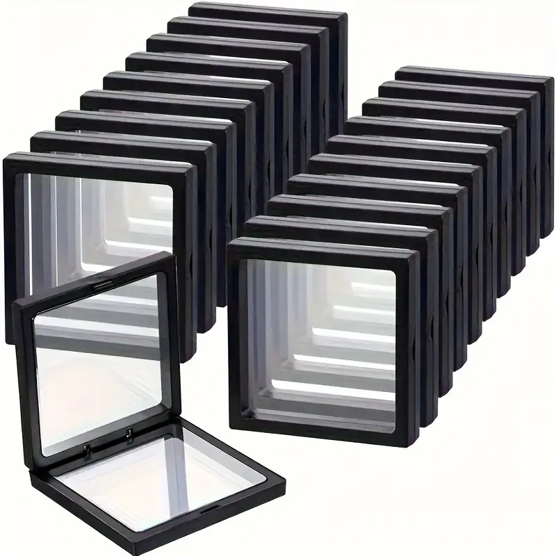 Token Tray Organizer - 20 ชิ้น Clearview 3D ลอยจอแสดงผลกรณีกันฝุ่นอะคริลิคกล่องเก็บเครื่องประดับที่มีฟิล์มยืดหยุ่นใสแขวนออแกไนเซอร์